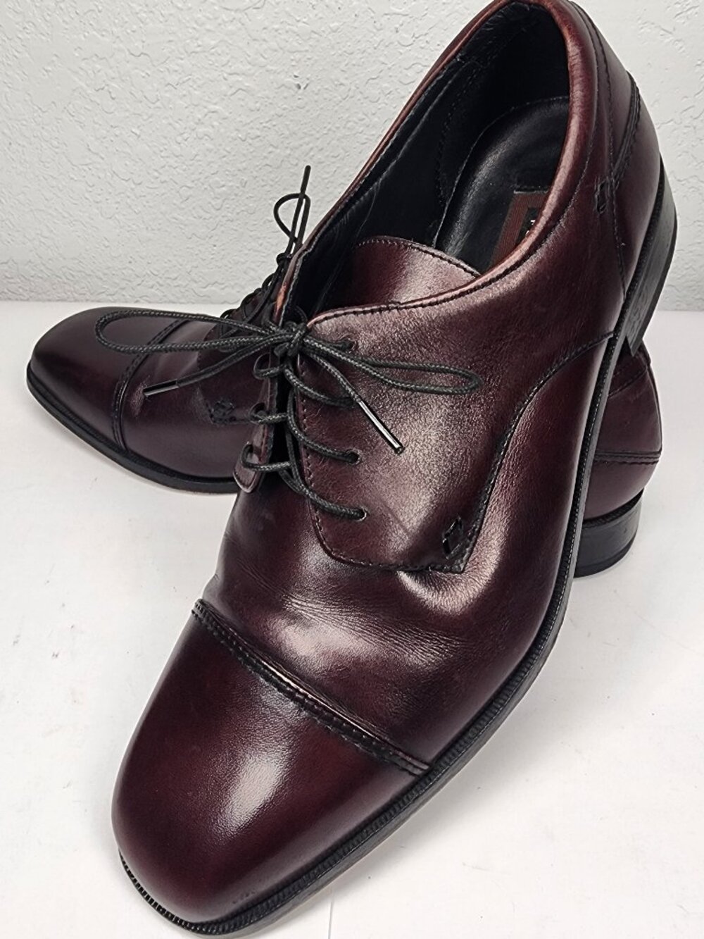Florsheim Men's 9.5 D Leather Cap Toe Oxford Dress Shoes Maroon Casual Luxury